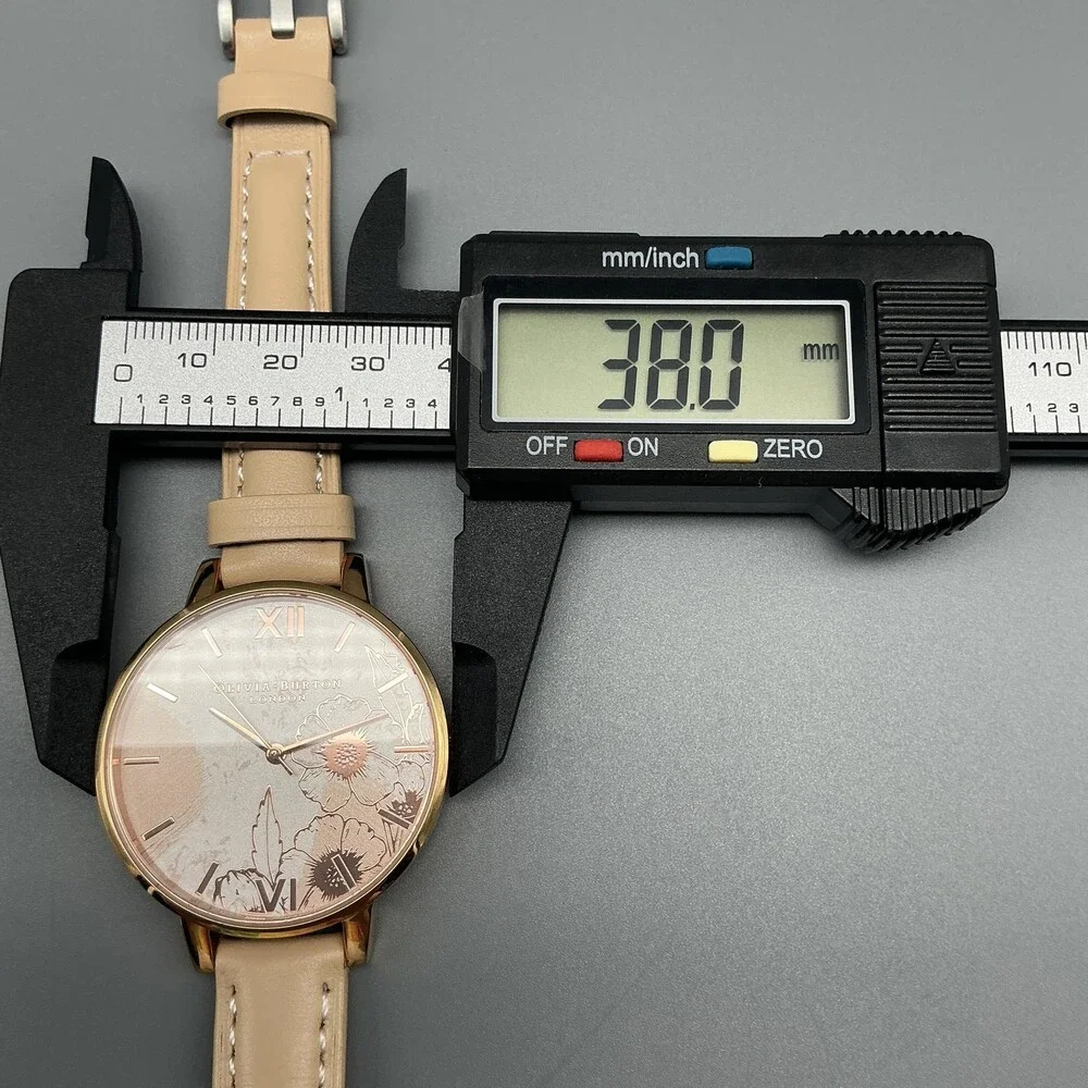 Olivia Burton Womens Watch 38mm Pink Floral Dial Beige Leather New Battery